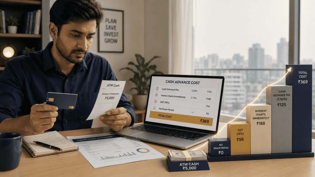 credit card cash advance charges interest cost india