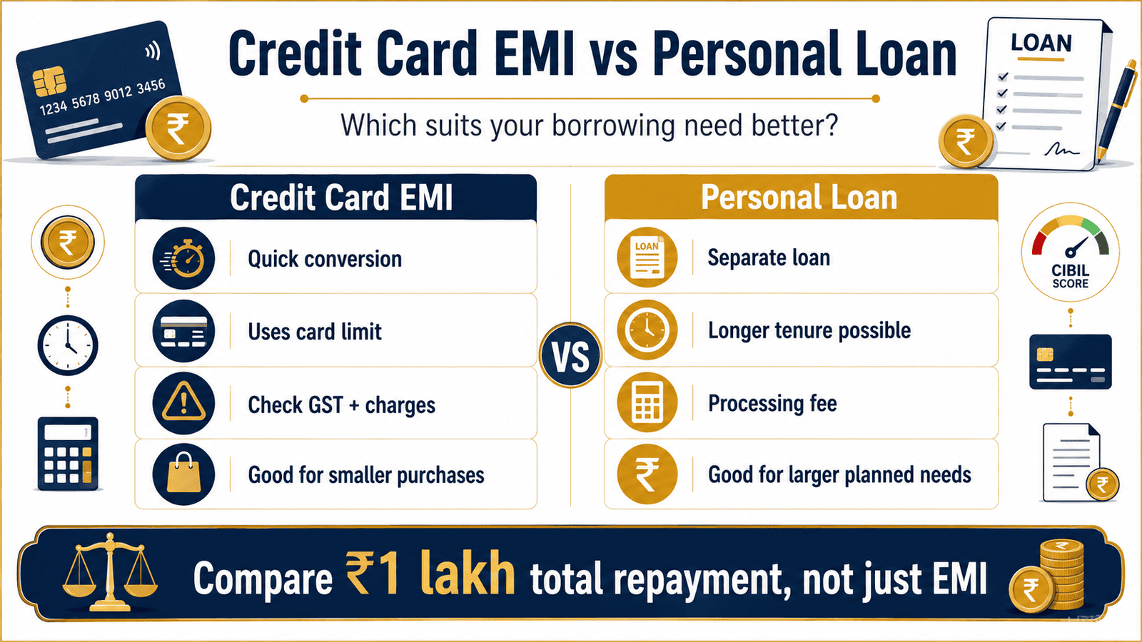 credit card emi vs personal loan comparison infographic