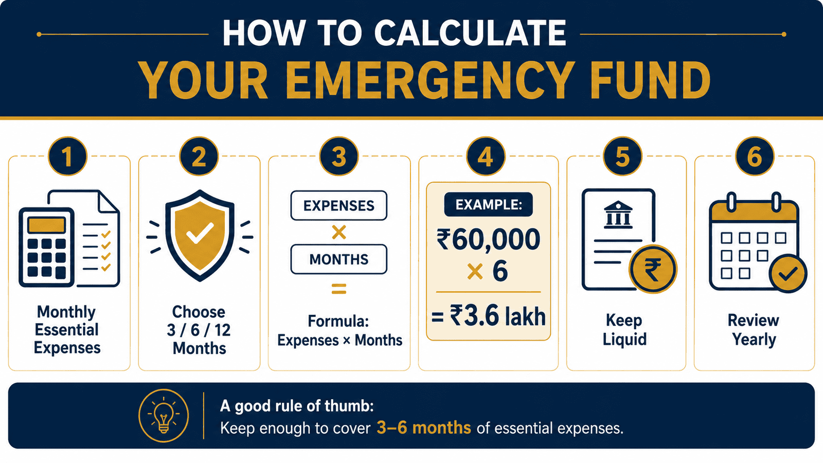 emergency fund calculation step by step infographic