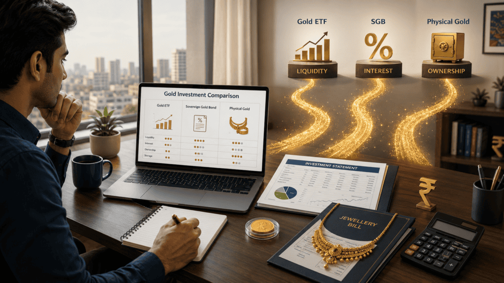 gold etf vs sgb vs physical gold india comparison