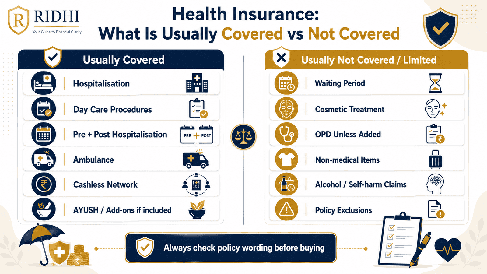health insurance covered vs not covered infographicwebp