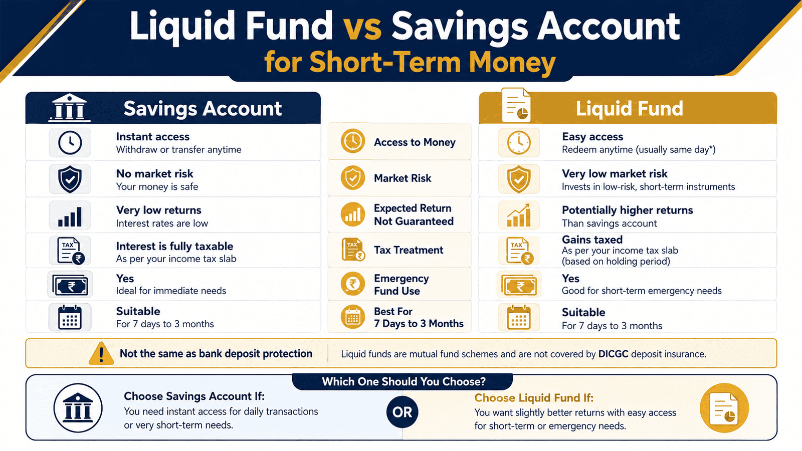 liquid fund vs savings account comparison infographic india