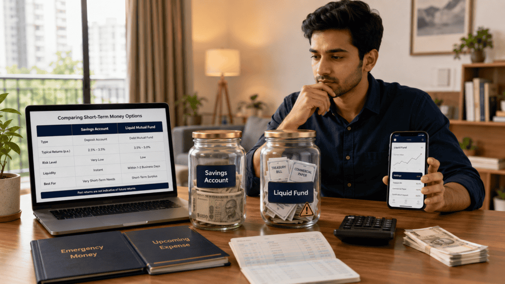 liquid fund vs savings account short term money india