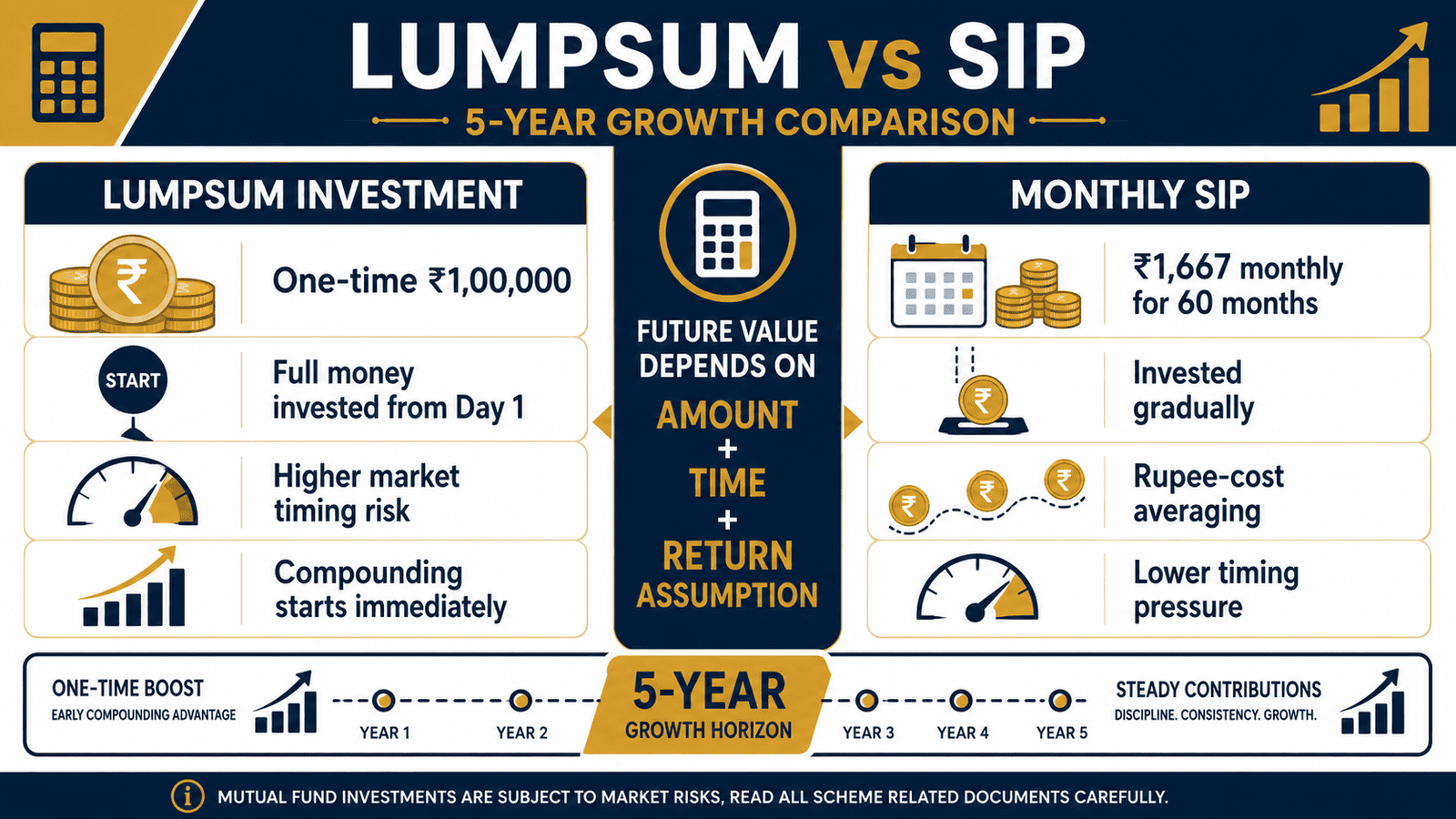 lumpsum vs sip 5 year growth infographic