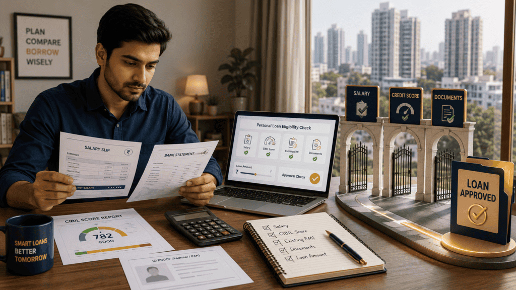 personal loan eligibility salary cibil score documents india