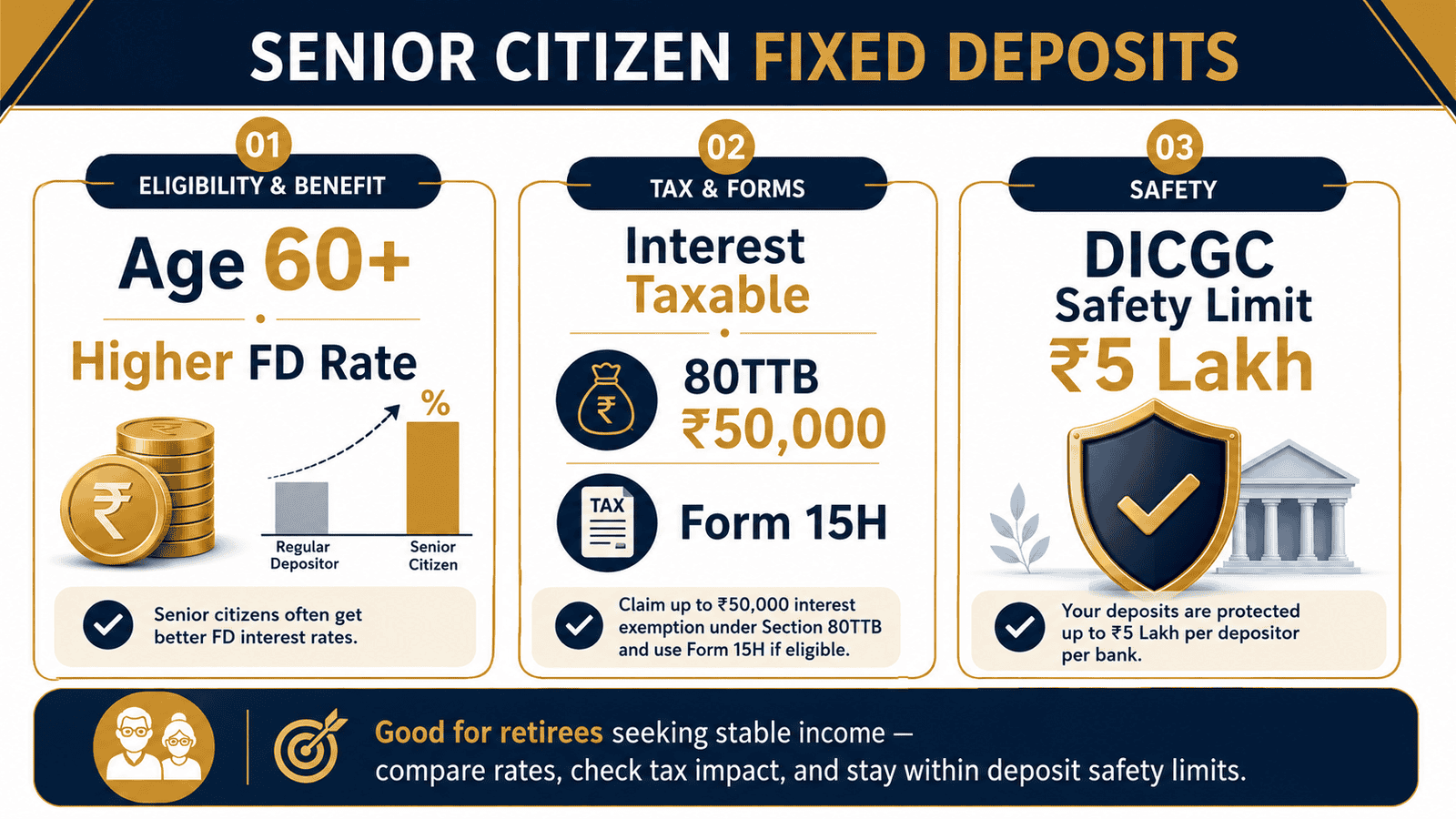 senior citizen fd rates tax rules dicgc safety infographic