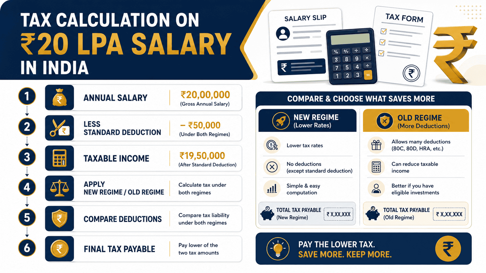 tax calculation on 20 lpa salary india infographic