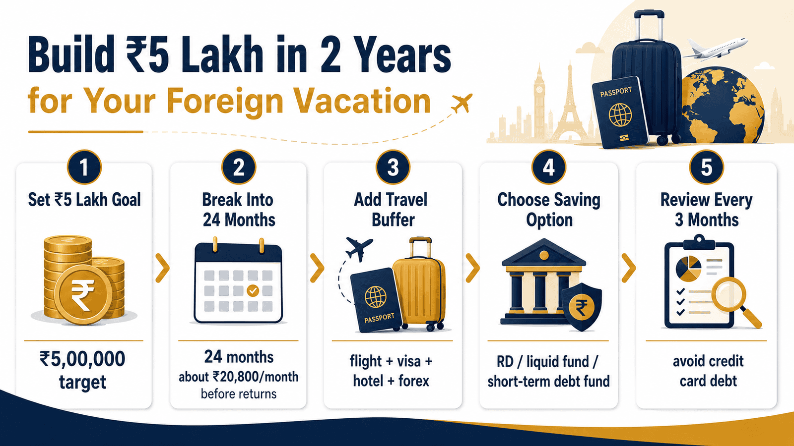 5 lakh foreign vacation savings plan infographic