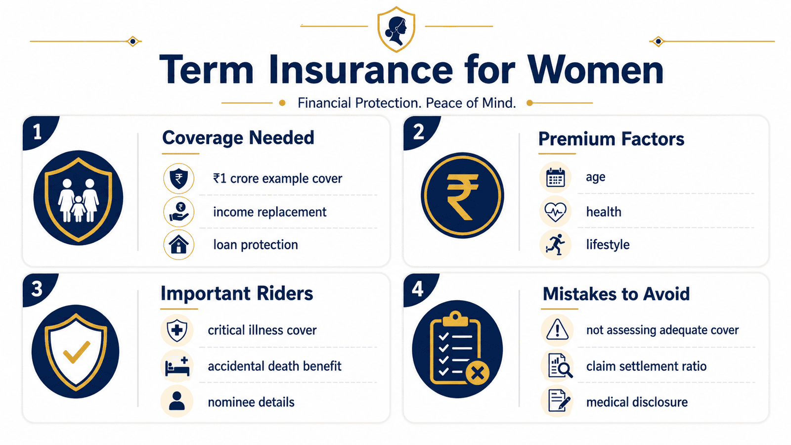 term insurance for women coverage riders checklist